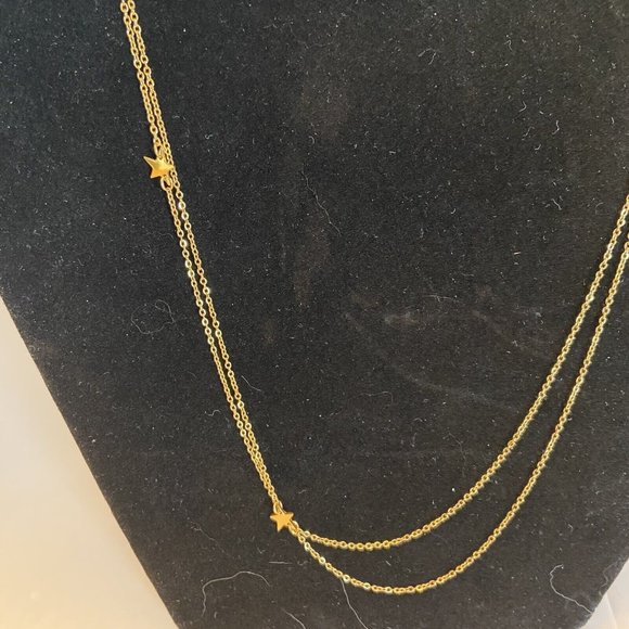 JZJ Jennifer Zeuner gold necklace 2 asymmetric stars 2 strands - Picture 3 of 4